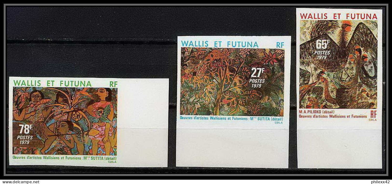 91760a Wallis Et Futuna N° 245/247 Tableau Tableaux Painting 1979 Non Dentelé Imperf ** MNH - Non Dentelés, épreuves & Variétés