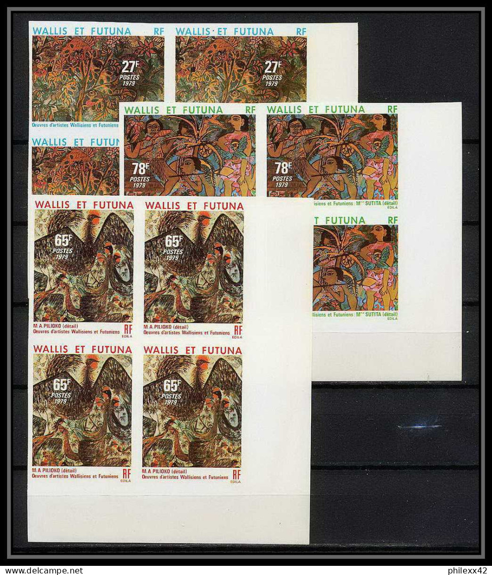 91760 Wallis Et Futuna N° 245/247 Tableau Tableaux Painting 1979 Non Dentelé Imperf ** MNH Bloc 4 - Imperforates, Proofs & Errors