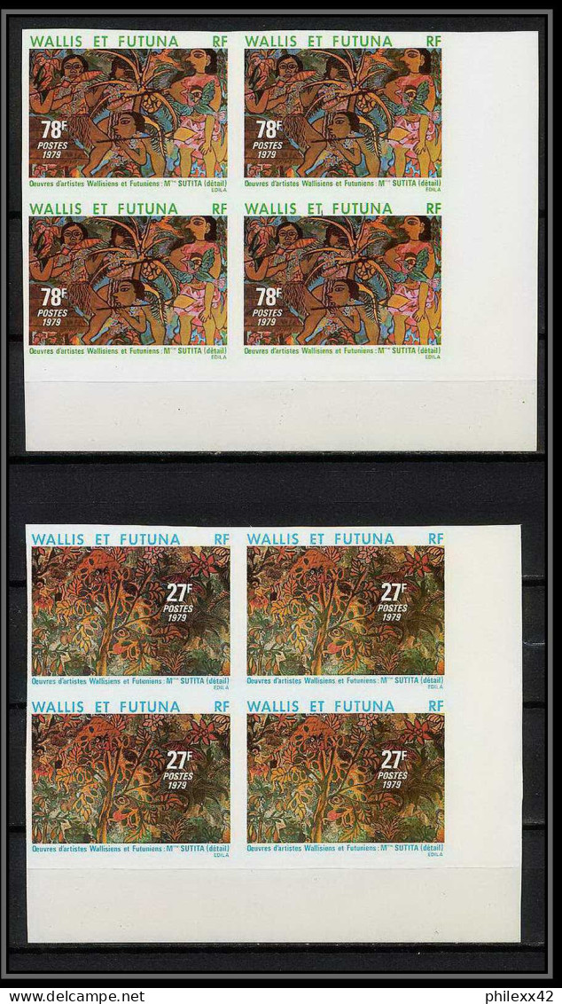 91760 Wallis Et Futuna N° 245/247 Tableau Tableaux Painting 1979 Non Dentelé Imperf ** MNH Bloc 4 - Geschnittene, Druckproben Und Abarten