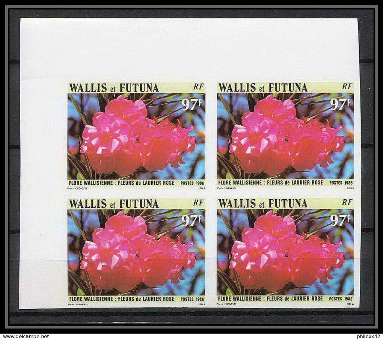91761 Wallis Et Futuna N° 351 Fleurs Fleur Flowers Laurier Rose Oleanders Non Dentelé Imperf ** MNH Bloc 4 - Geschnittene, Druckproben Und Abarten