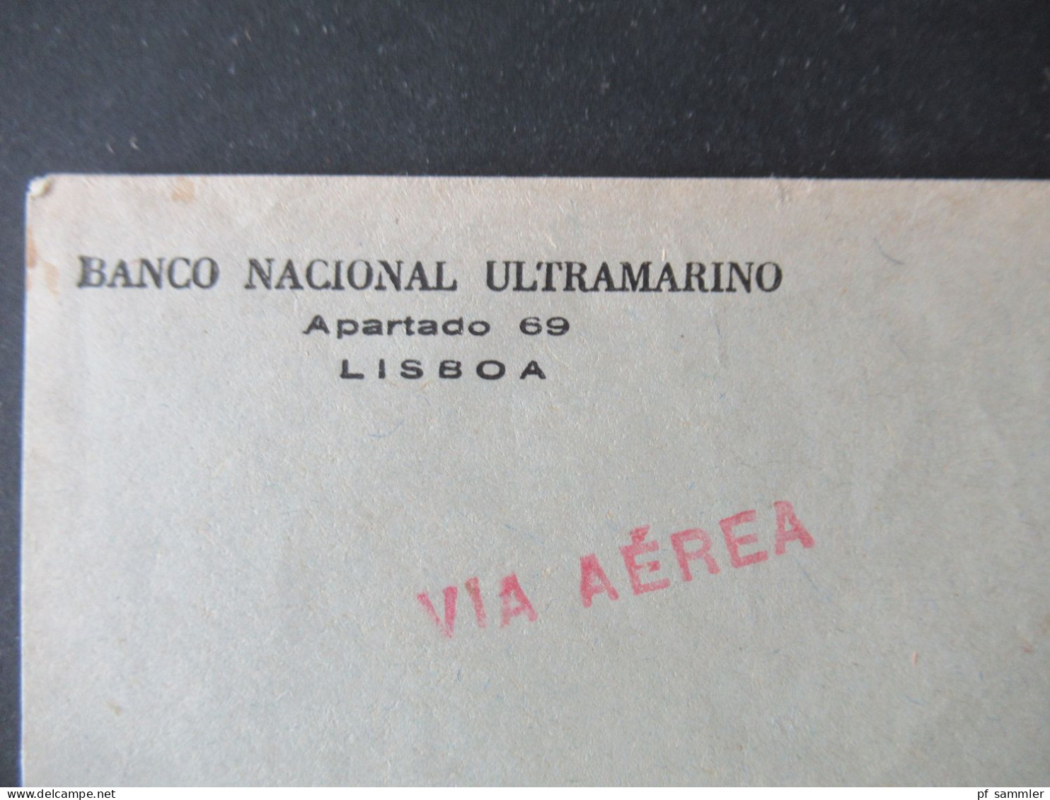 Portugal 1954 Via Aerea/Luftpost Firmenumschlag Banco Nacional Ultramarino Lisboa Marken Mit Perfin / Firmenlochung BNU - Briefe U. Dokumente