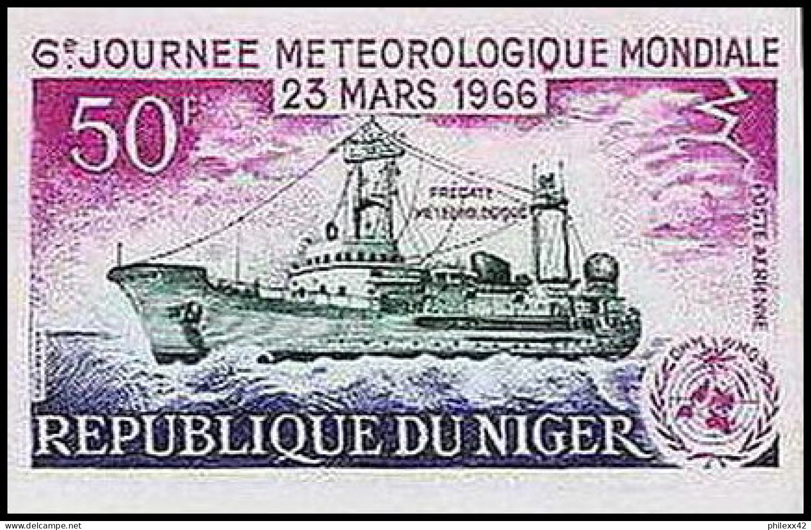 91790 Niger PA N° 55 Journee Meteorologique 1966 WHO Meteo Fregate Bateau Boat Ship Non Dentelé Imperf ** MNH - Climat & Météorologie