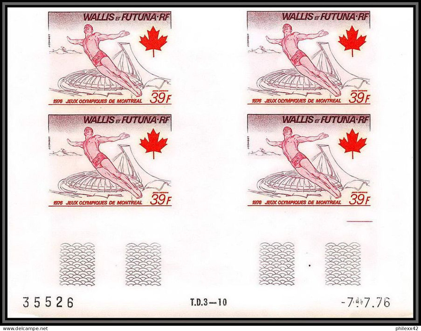 91822 Wallis Et Futuna PA N° 73 Plongeon Diving Montreal 76 Jeux Olympiques Olympic Coin Daté Non Dentelé Imperf ** MNH - Plongeon