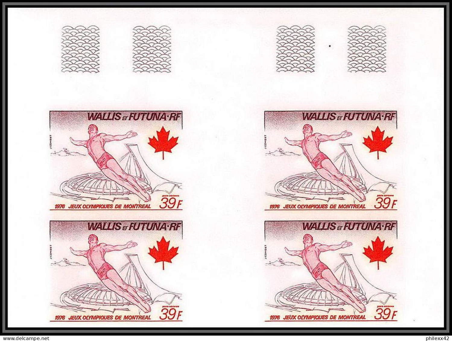91822a Wallis Et Futuna PA N° 73 Plongeon Diving Montreal 76 Jeux Olympiques Olympic Bloc 4 Non Dentelé Imperf ** MNH - Imperforates, Proofs & Errors
