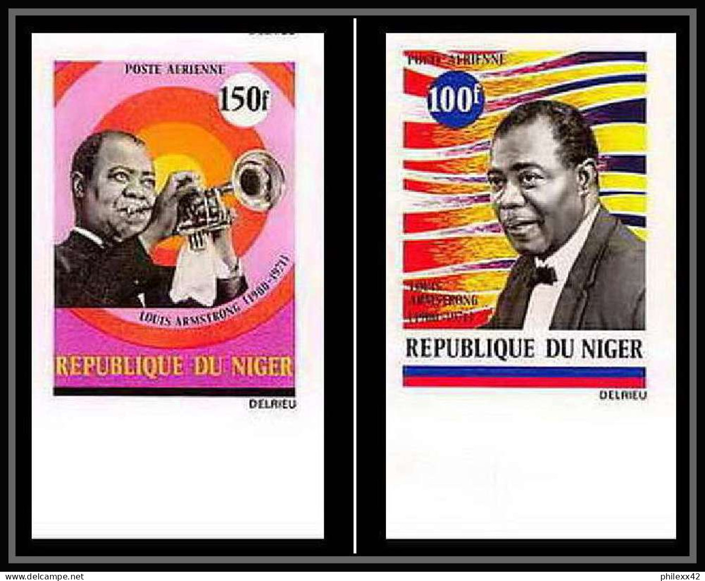 91830d Niger N° 168/169 Music Armstrong Jazz Black Musique Non Dentelé Imperf ** MNH - Singers