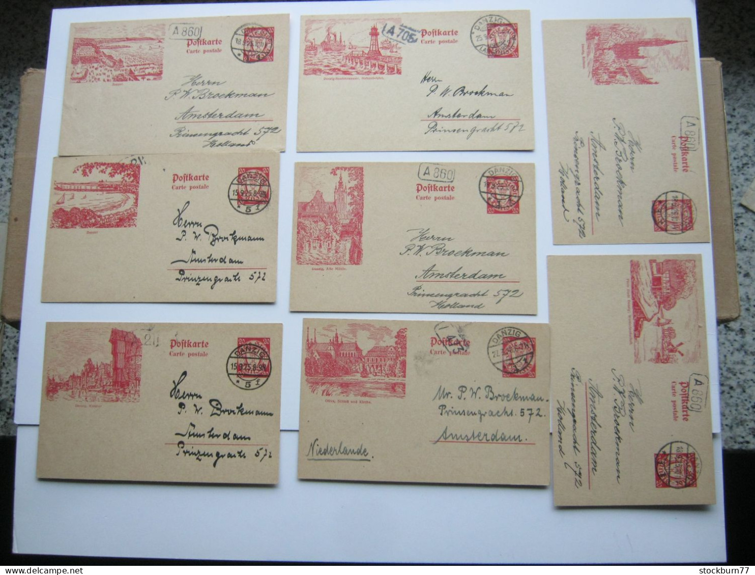 DANZIG ,    1925 , 20 Pfg. Bildganzsache , 8 Karten Ins Ausland Verschickt ( Niederlande), Sehr Selten ! - Postwaardestukken