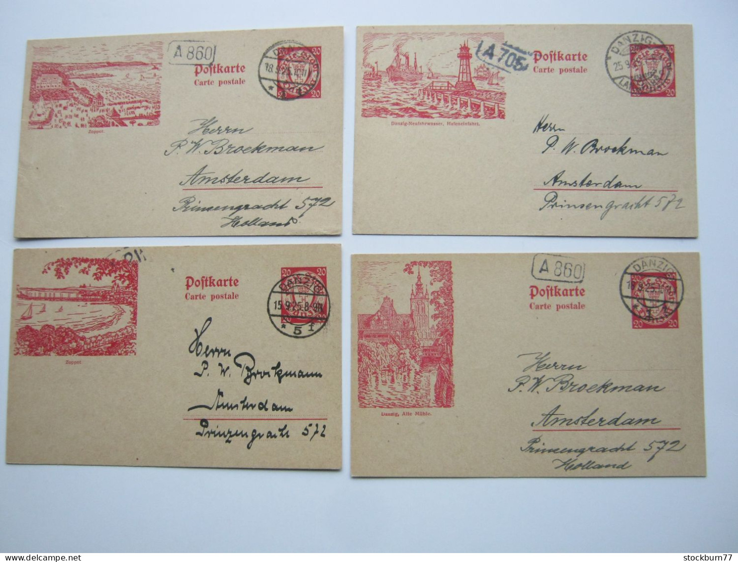 DANZIG ,    1925 , 20 Pfg. Bildganzsache , 8 Karten Ins Ausland Verschickt ( Niederlande), Sehr Selten ! - Enteros Postales