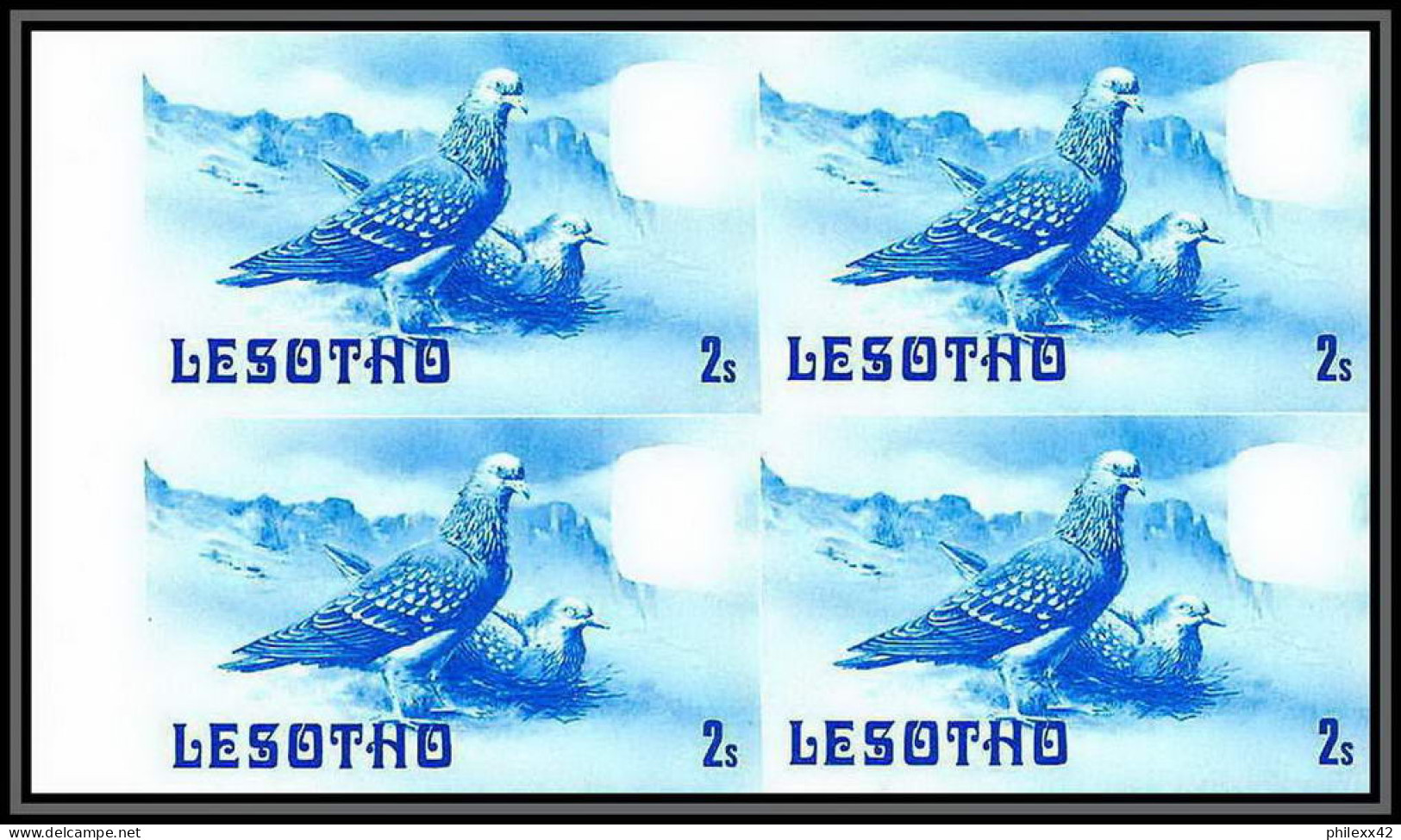 91865a Lesotho N° 443 Pigeon Roussard (columbe Columba Guinea Dove) Oiseaux Essai Proof Non Dentelé Bloc 4 MNH ** - Columbiformes