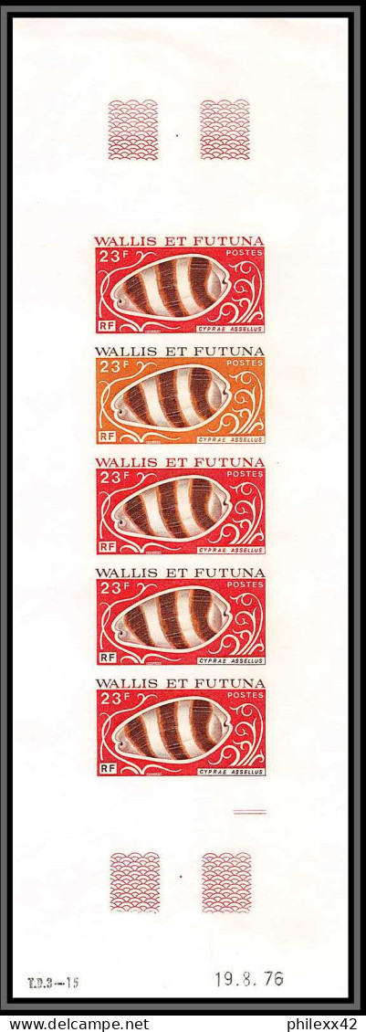 91968b Wallis Et Futuna N° 192/195 Coquillages Shell (shells) Essai Proof Non Dentelé Imperf ** MNH Bande 5 Multicolore - Non Dentelés, épreuves & Variétés