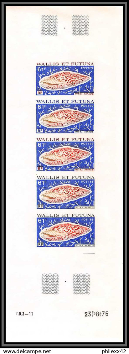 91968b Wallis Et Futuna N° 192/195 Coquillages Shell (shells) Essai Proof Non Dentelé Imperf ** MNH Bande 5 Multicolore - Non Dentelés, épreuves & Variétés