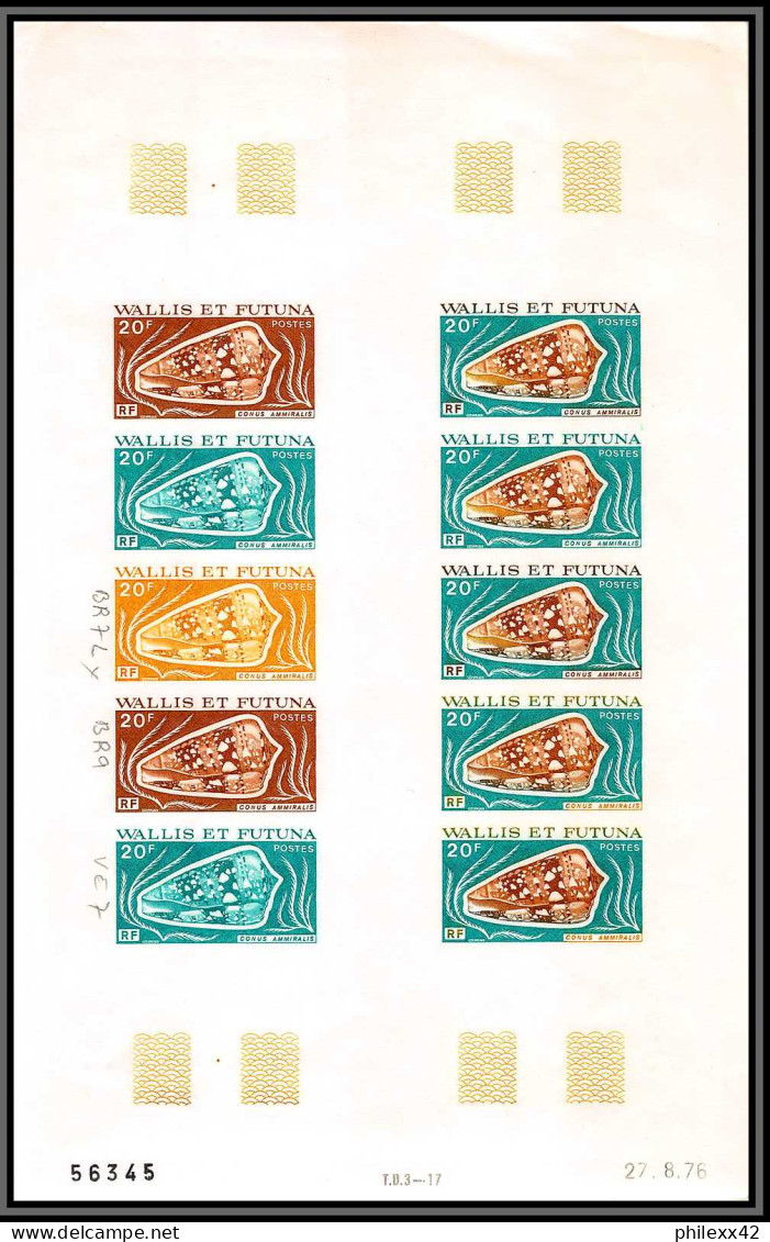 91968 Wallis Et Futuna N° 192/195 Coquillages Shell (shells) Essai Proof Non Dentelé Imperf ** MNH Feuille Sheet - Nuovi