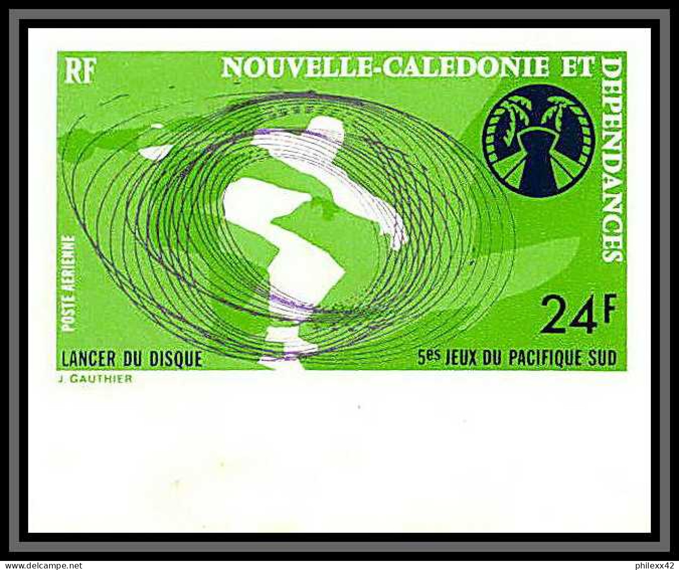 91973d Nouvelle-Calédonie PA N°167 Athletisme Lancer Du Disque Discus Throw 1975 Non Dentelé ** MNH Imperf - Imperforates, Proofs & Errors