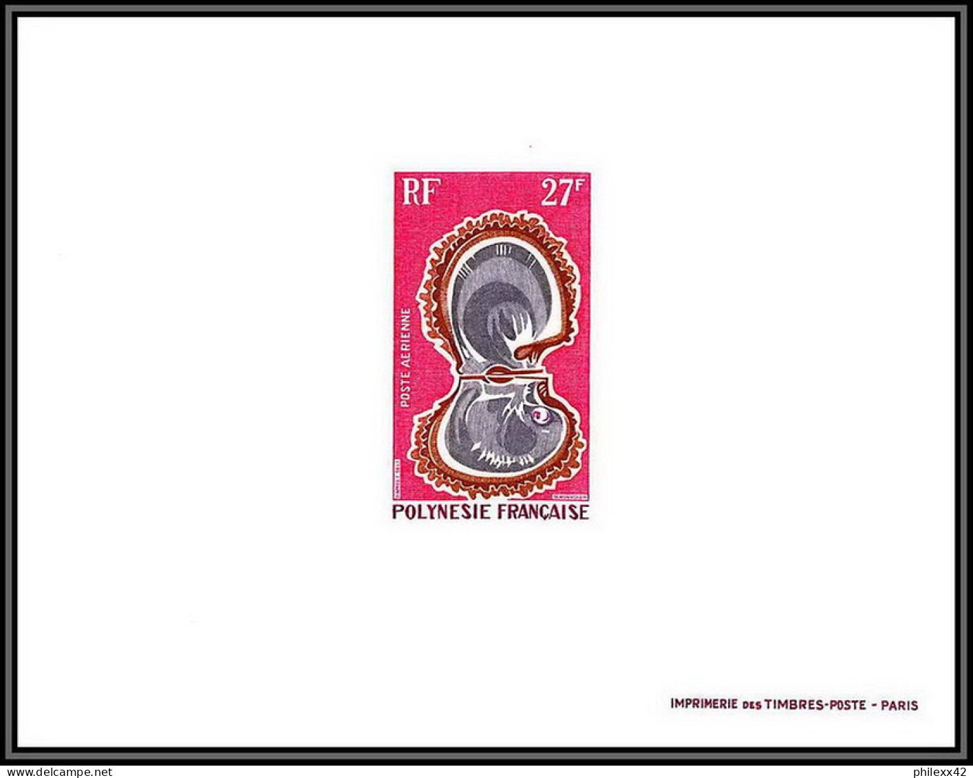 91983 Polynesie N°37 Huitre Oyster Coquillage Shell Essai Proof Non Dentelé Imperf ** MNH Fdc épreuve De Luxe Proof  - Imperforates, Proofs & Errors