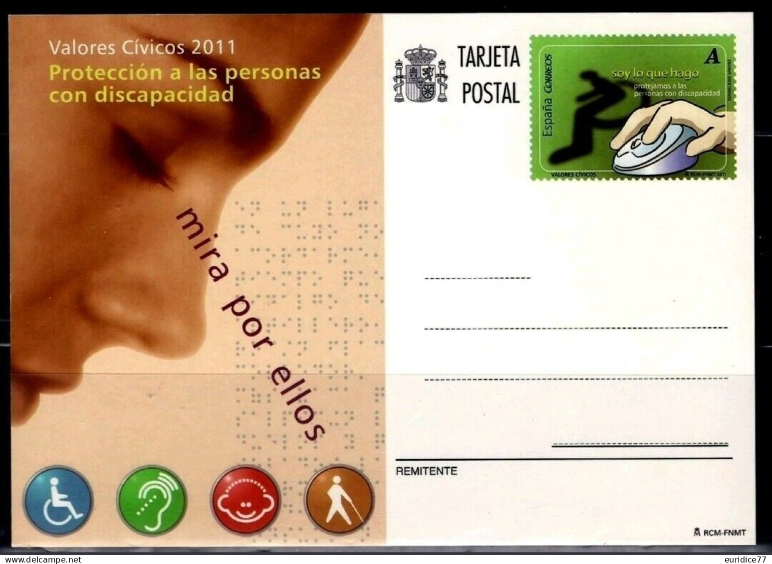 Spain 2011 - Entero Postal Valores Civicos - Proteccion A Las Personas Con Discapacidad Mnh** - 1931-....