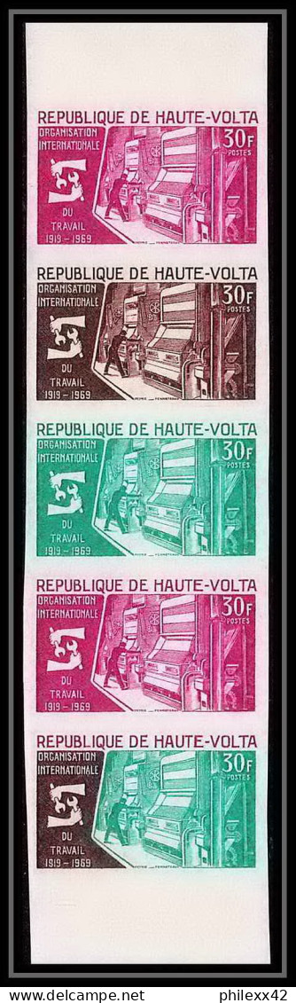 92039 Haute-Volta N*196 Organisation Internationale Du Travail OIT ITU 1969 Essai Proof Non Dentelé Imperf ** MNH Strip  - ILO