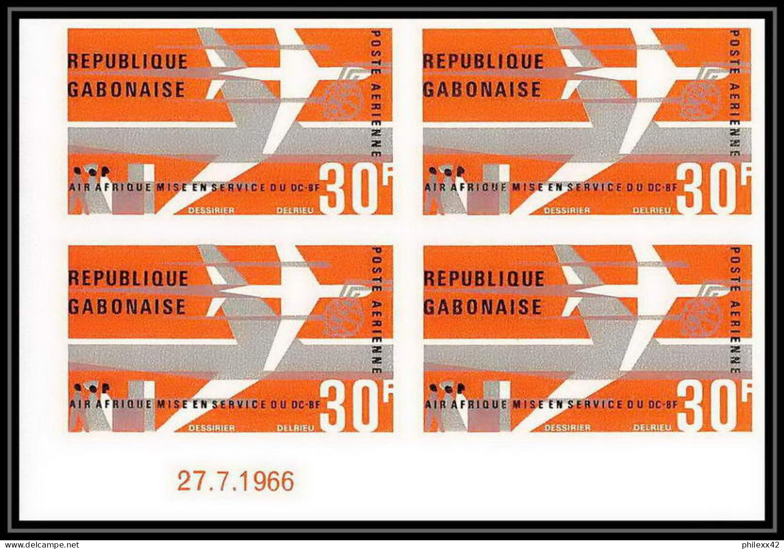 92105 Gabon (gabonaise) Poste Aérienne PA N°49 Avion Dc-8f Air Afrique 1966 Coin Daté Non Dentelé Imperf ** MNH Aviation - Emissions Communes