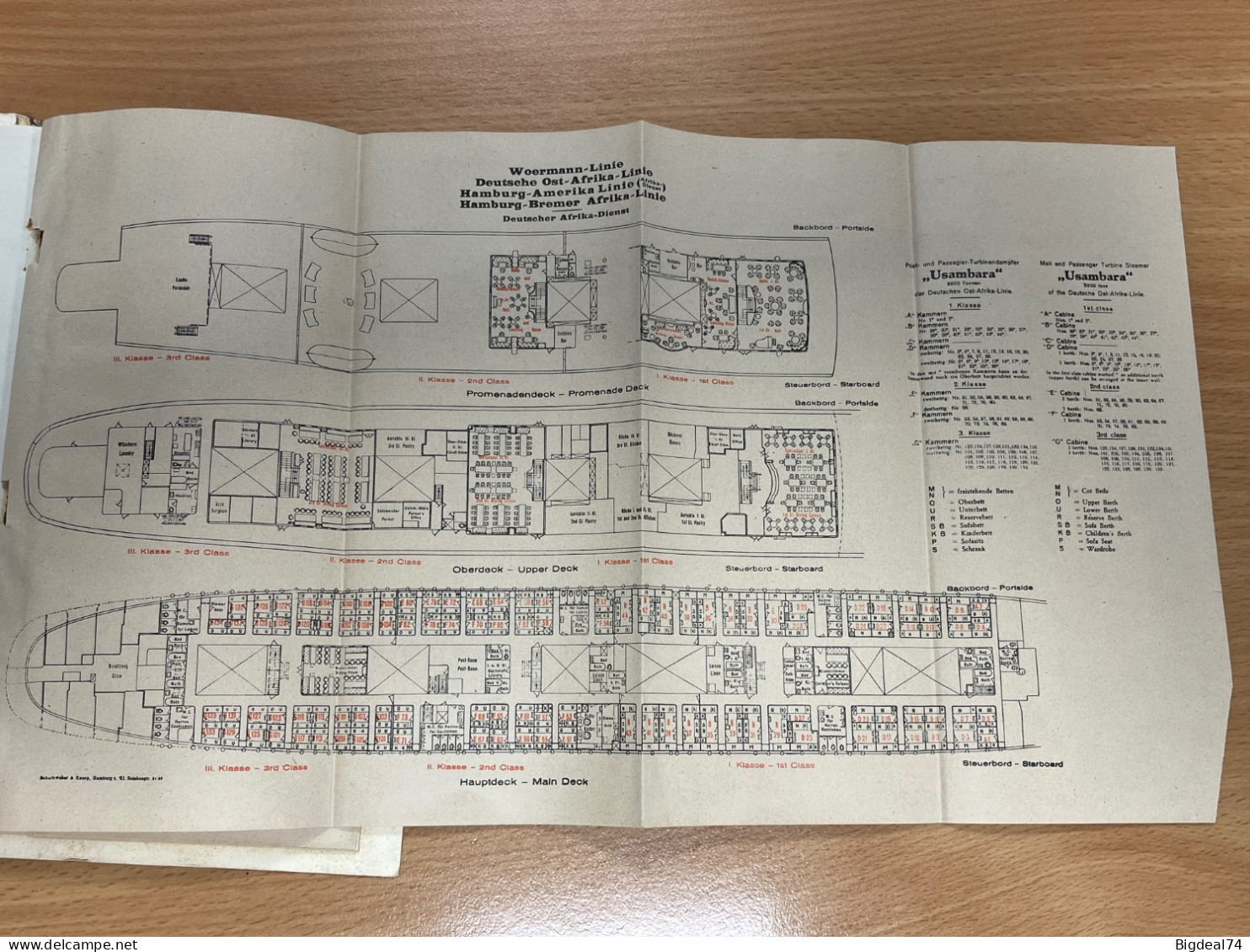 Plan Paquebot Deutsche Ost Afrika Linie - 1927 - Other & Unclassified