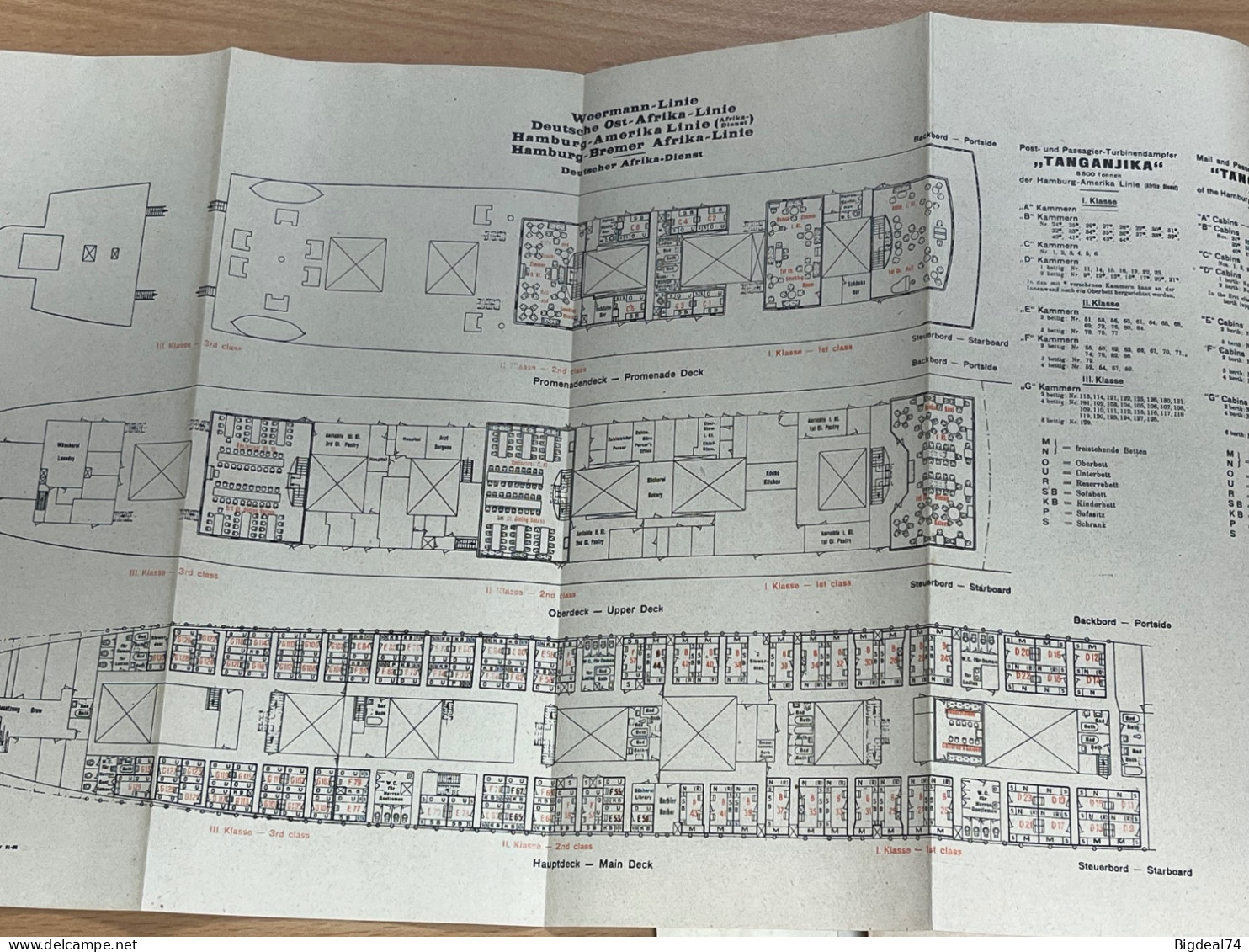 Plan paquebot Deutsche Ost Afrika Linie - 1927