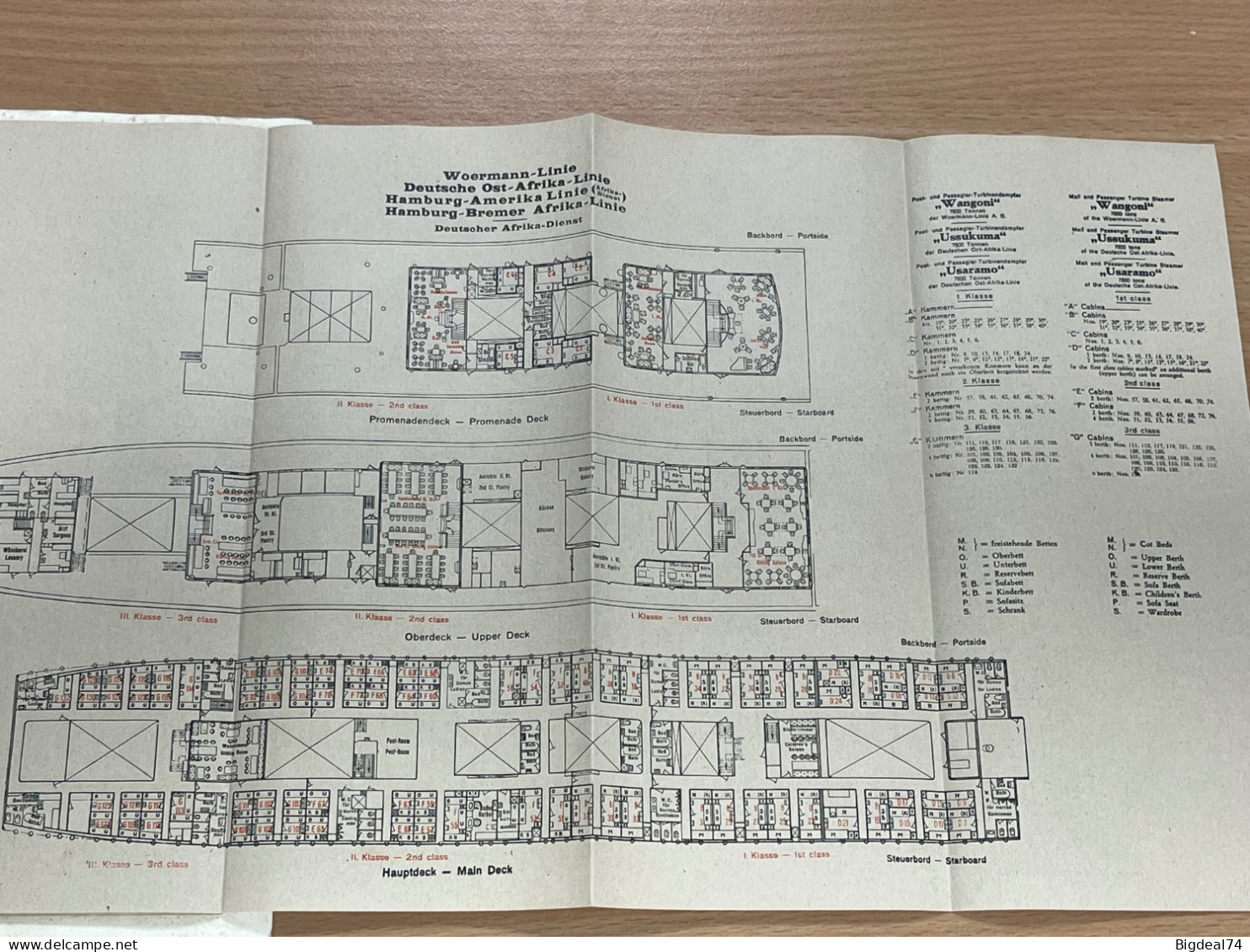 Plan paquebot Deutsche Ost Afrika Linie - 1927