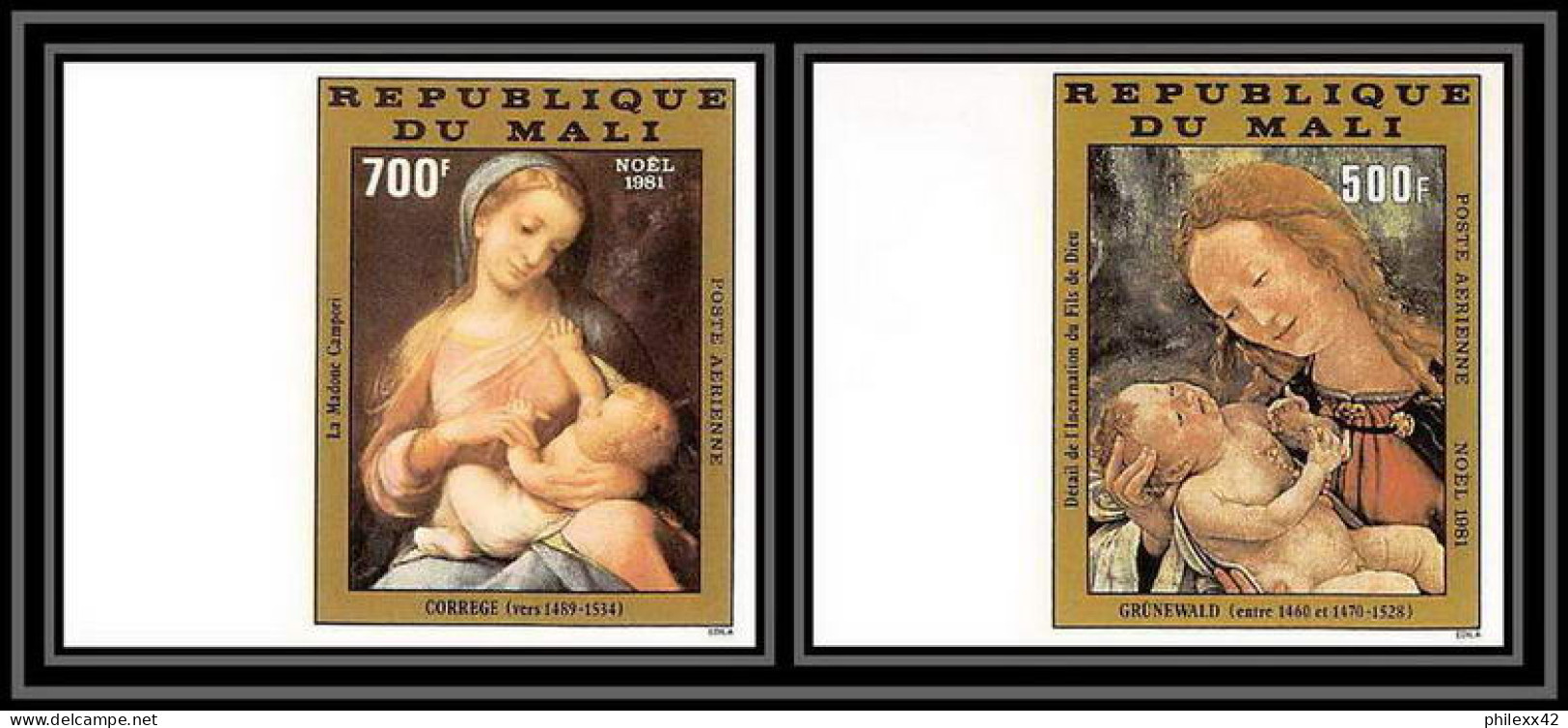 92249b Mali PA N° 434/435 Noel Christmas 1981 Grunewald Correge Tableau Painting Non Dentelé Imperf ** MNH - Madonne