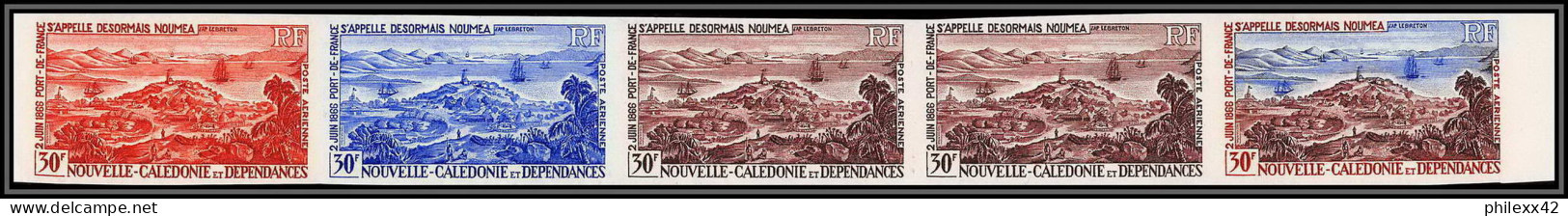 92360 Nouvelle-Calédonie Poste Aerienne PA N°86 Port De France Noumea Essai Proof Non Dentelé Imperf ** MNH Bande 5  - Non Dentelés, épreuves & Variétés