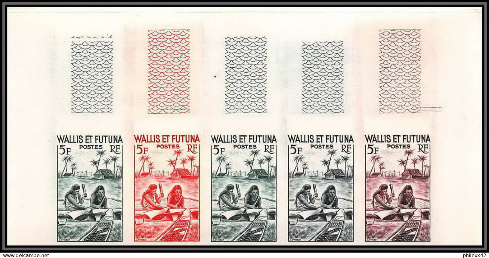 92538 Wallis Et Futuna N°157A Fabrication D'un Tapa 1957 Arbre à Pain Breadfruit Essai Proof Non Dentelé Imperf ** MNH - Geschnittene, Druckproben Und Abarten