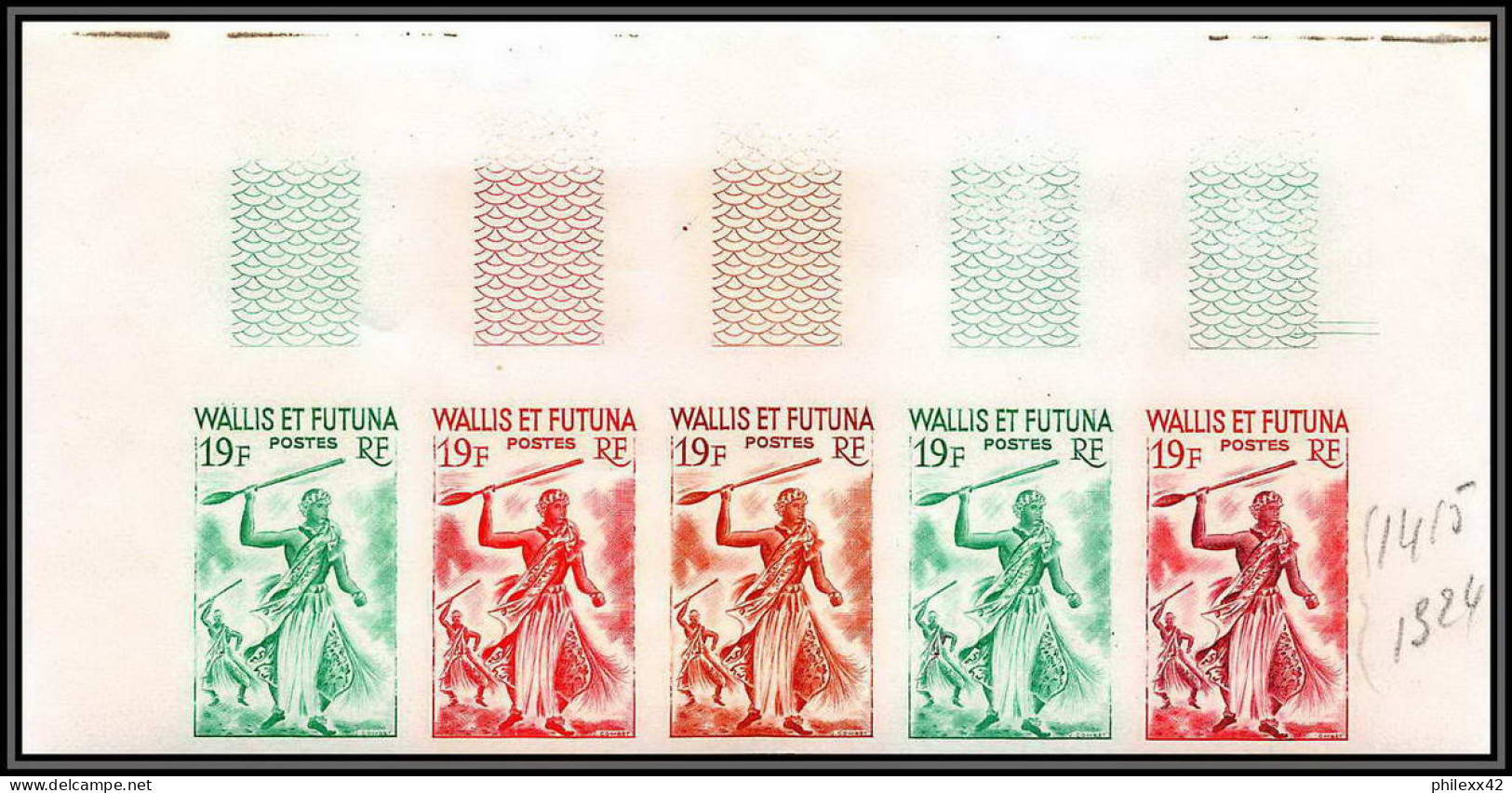 92539 Wallis Et Futuna N°158B Danse De La Sagaie 1957 Spear Dance Essai Proof Non Dentelé Imperf ** MNH - Unused Stamps