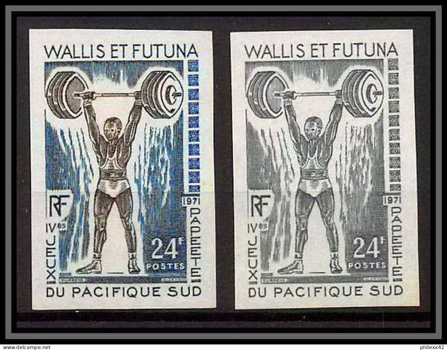 92542 Wallis Et Futuna N°178 Haltérophilie Weightlifting Essai Proof Non Dentelé Imperf ** MNH Dont Multicolore - Gewichtheben