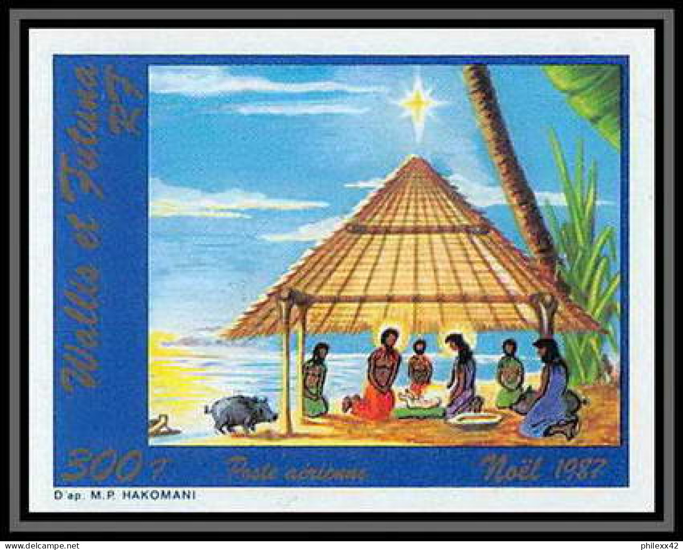 92545 Wallis Et Futuna PA N°159 Noel 1987 Christmas Sanglier Cochon Noir Pig Boar Non Dentelé Imperf ** MNH - Non Dentelés, épreuves & Variétés