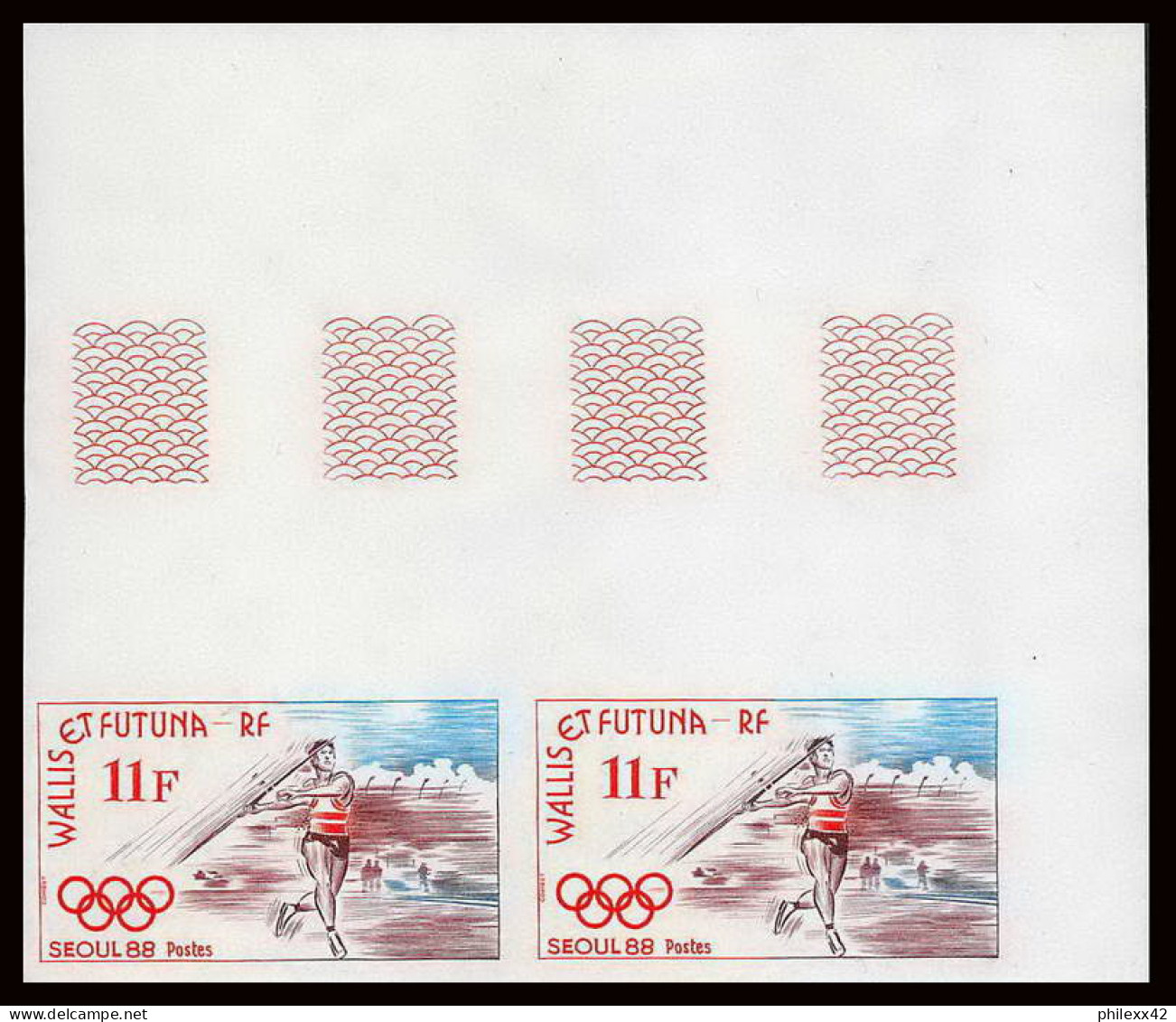 92547 Wallis Et Futuna N°378 Seoul 88 Javelot Javelin Jeux Olympiques Olympic Games 1988 Bloc Non Dentelé ** MNH Imperf - Imperforates, Proofs & Errors