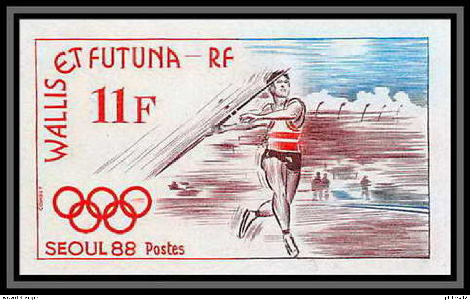 92547a Wallis Et Futuna N°378 Seoul 88 Javelot Javelin Jeux Olympiques Olympic Games 1988 Non Dentelé ** MNH Imperf - Non Dentellati, Prove E Varietà