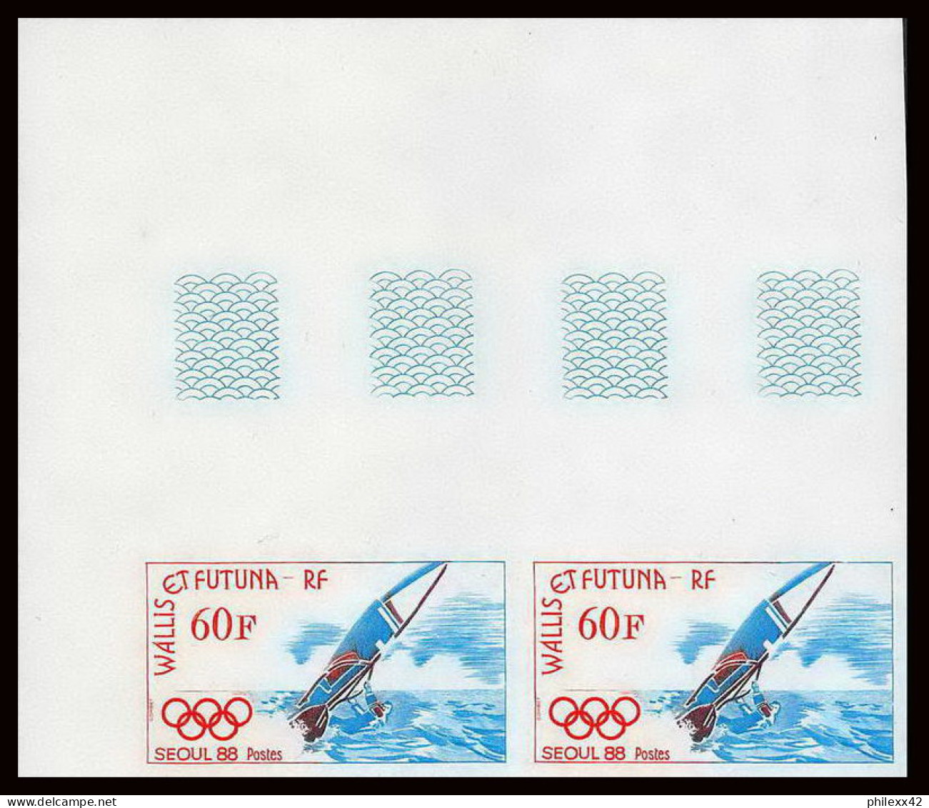 92548 Wallis Et Futuna N°380 Seoul 88 Planche A Voile Windsurf Jeux Olympiques Olympic Games Non Dentelé ** MNH Imperf  - Imperforates, Proofs & Errors