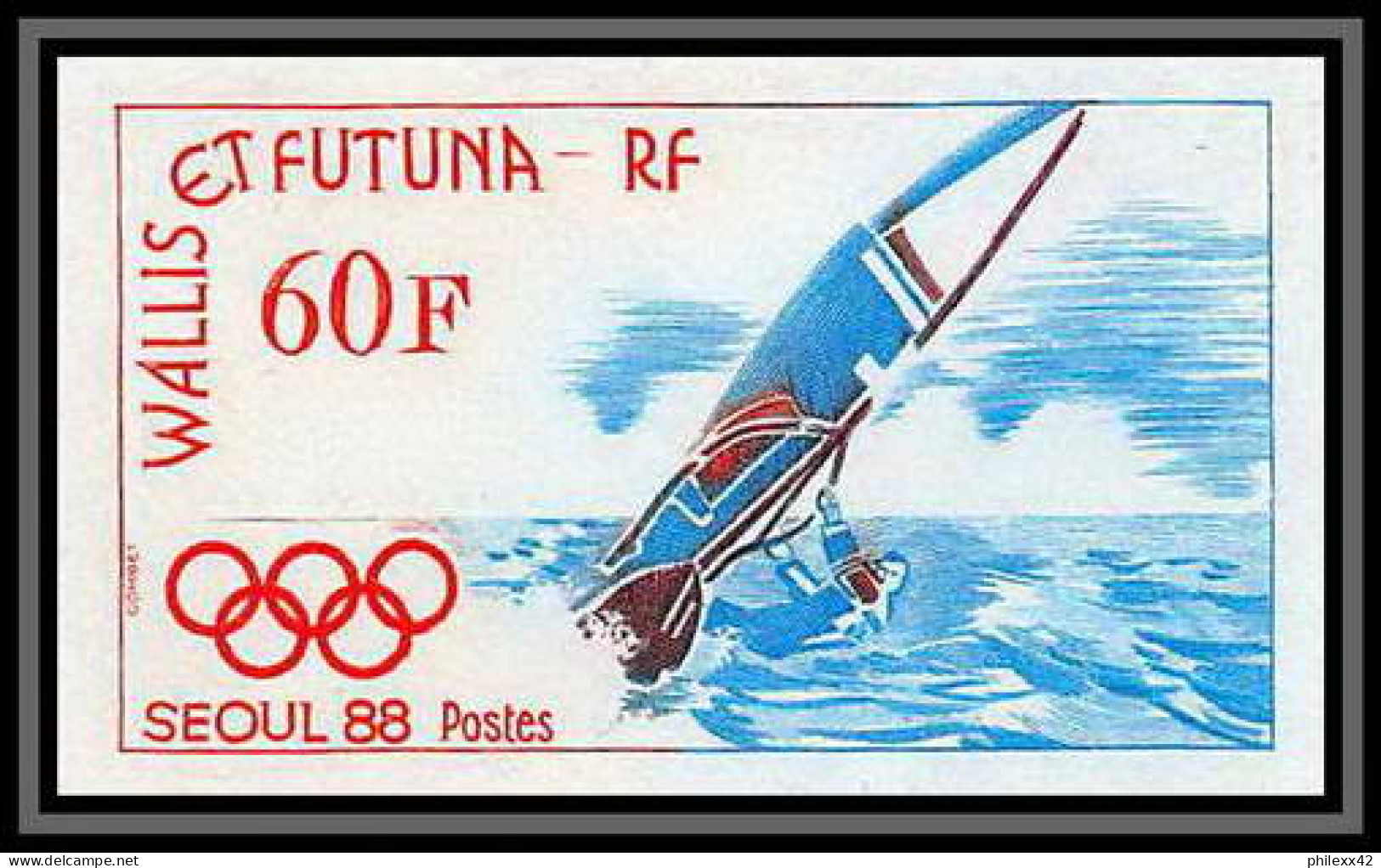 92548a Wallis Et Futuna N°380 Seoul 88 Planche A Voile Windsurf Jeux Olympiques Olympic Games Non Dentelé ** MNH Imperf - Non Dentelés, épreuves & Variétés