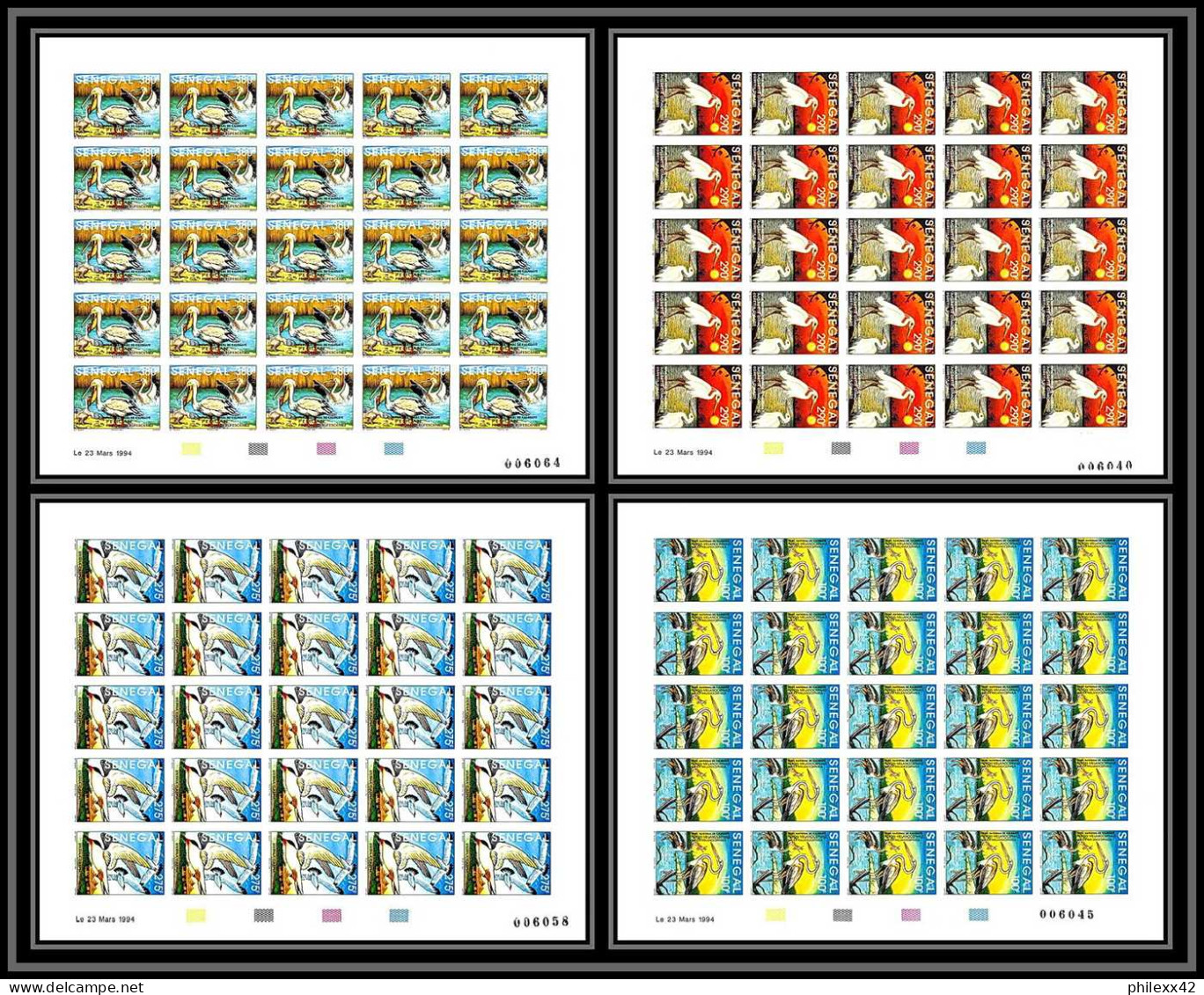 92747 Sénégal N°1108/1111 Kalissaye Oiseaux Birds 1994 Héron Sterne Pelican Non Dentelé ** MNH Imperf Feuille Sheet - Konvolute & Serien