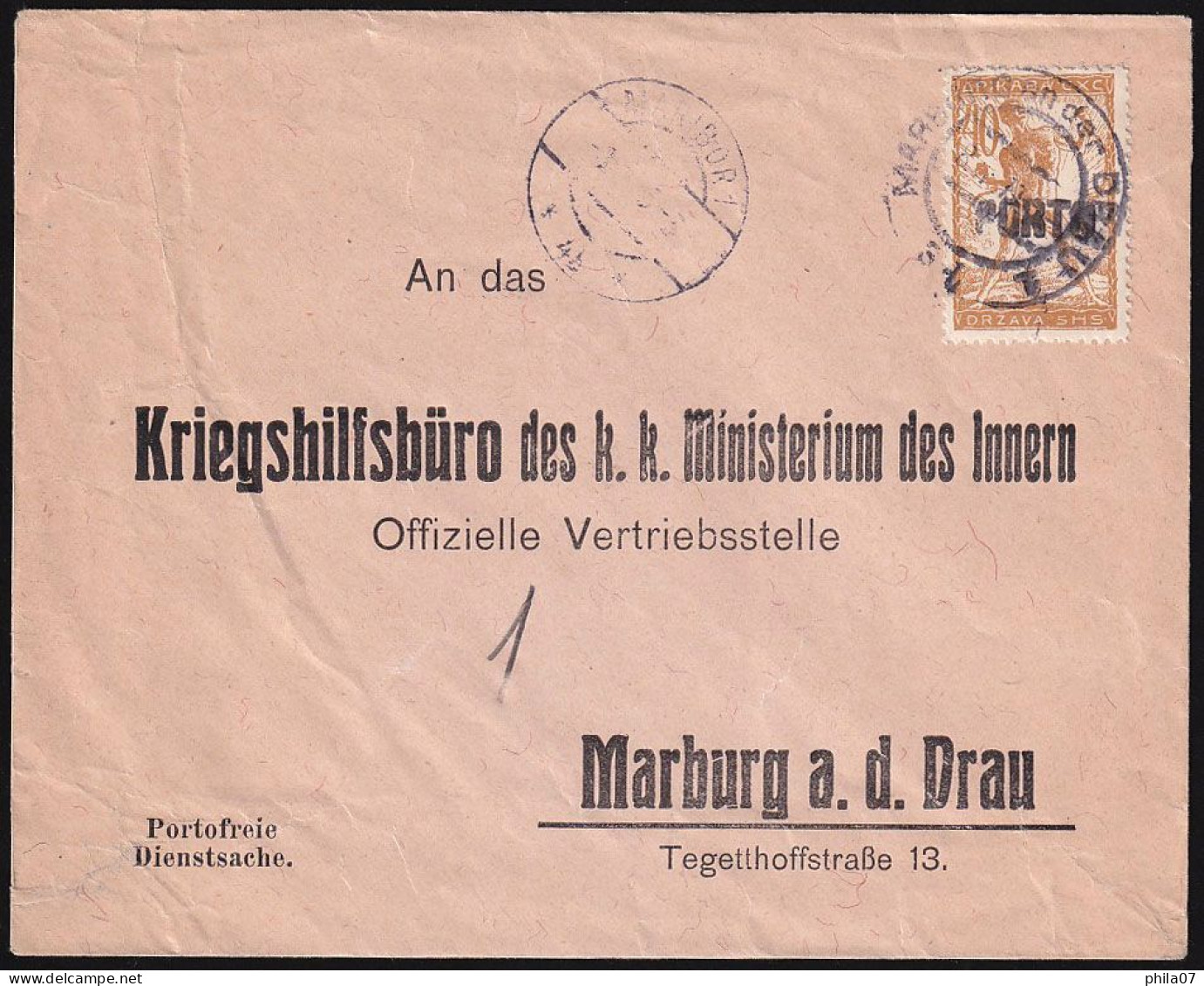 SLOVENIA - Letter Sent Loco Maribor 08.04.1919. On Arrival It Was Ported With Maribor Porto Provisorium / 2 Scan - Slovénie