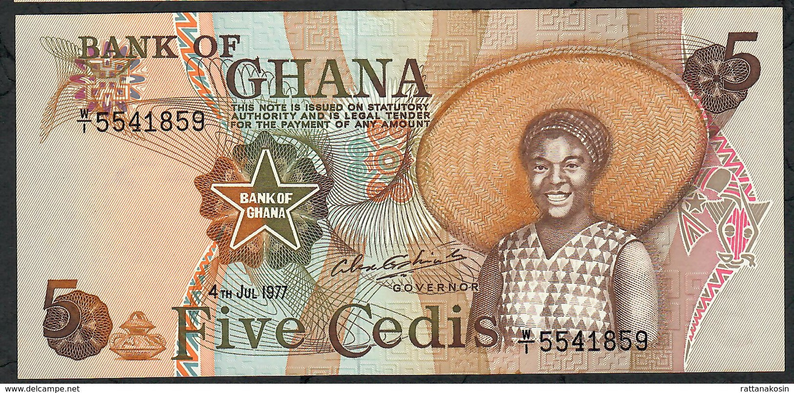 GHANA P15e 5 CEDIS 4.7.1977 #W/1  AU-UNC. - Ghana