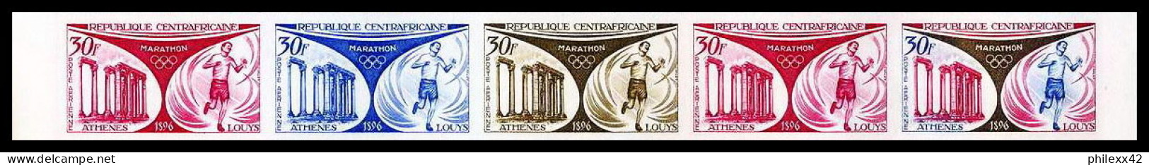 92920e Centrafricaine PA 110 Marathon Athenes 1896 Jeux Olympiques Olympic Games Essai Proof Non Dentelé Imperf Bande 5 - Summer 1896: Athens