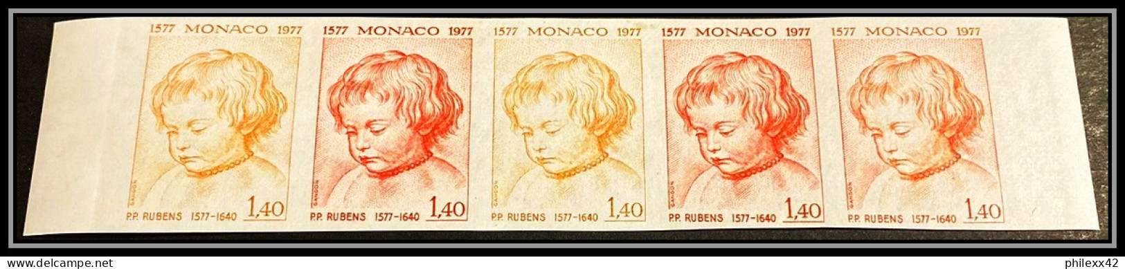 92945d Monaco N°1100 Portrait D'enfant Rubens Tableau (Painting) Essai Proof Non Dentelé ** (MNH Imperf) Bande De 5 - Rubens