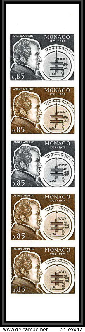 92949e Monaco N°1041 Ampère Ampèremètre Physicien Essai Proof Non Dentelé ** (MNH Imperf) Bande 5  - Physik