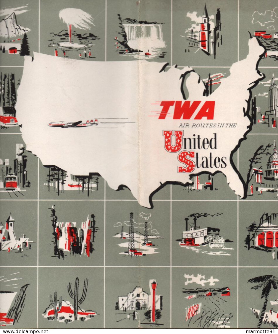 TWA AIR ROUTES IN THE UNITED STATES USA AVIATION CIVILE - Pubblicità