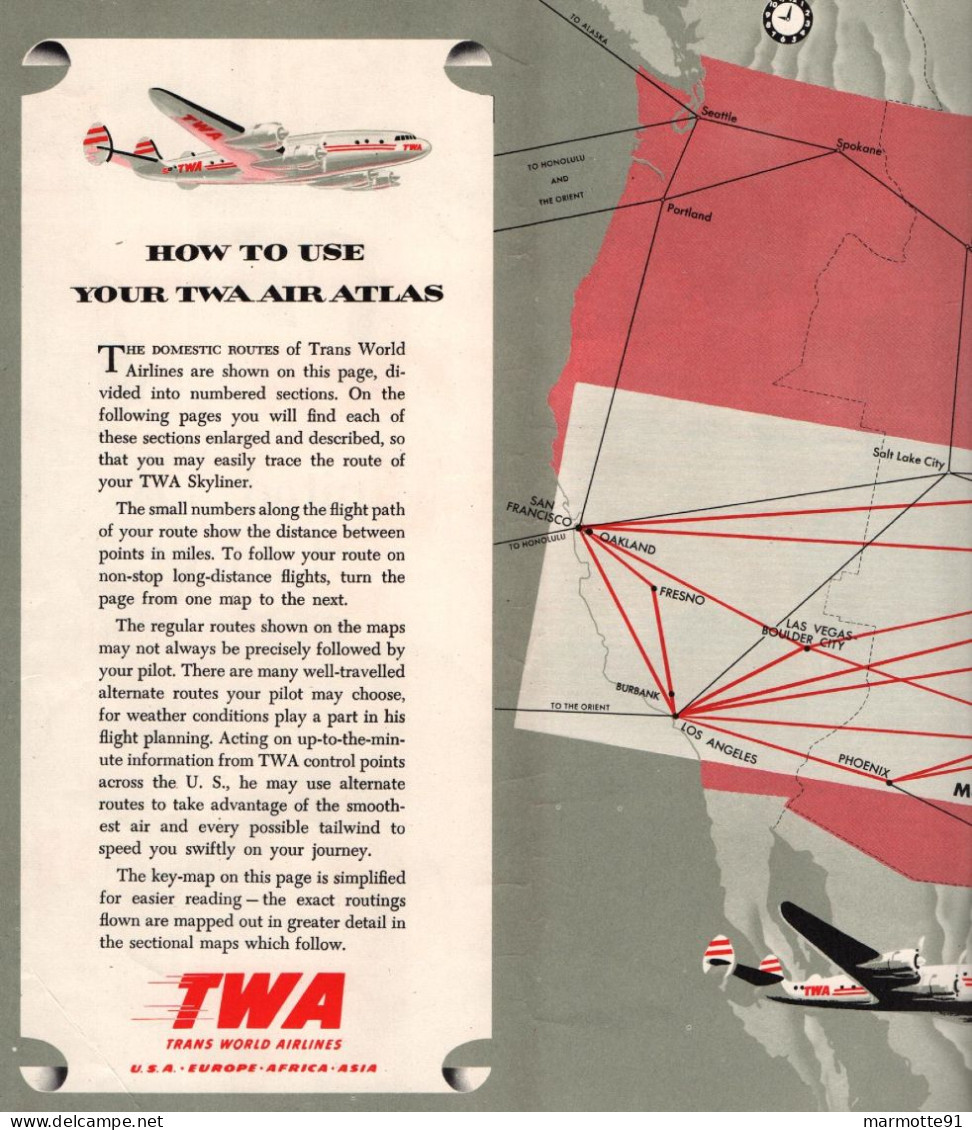 TWA AIR ROUTES IN THE UNITED STATES USA AVIATION CIVILE - Pubblicità