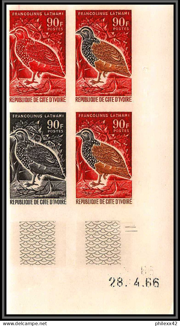 93674c Cote D'ivoire N°252 Poule De Rocher Chicken Oiseaux (birds) Coin Daté Essai Proof Non Dentelé Imperf ** MNH 1966 - Gallinacées & Faisans