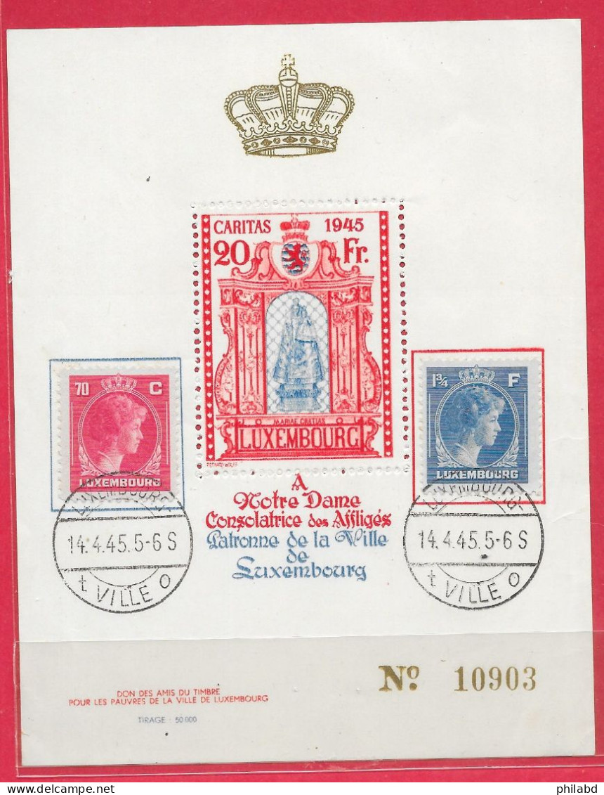 Luxembourg BF Caritas Avec/with N°342 & 348 Notre Dame Consolatrice Des Affligés 1945 O - Blocs & Feuillets