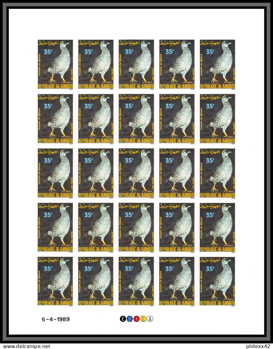 93951 Djibouti Yt N°654 MI 523 Francolin Gallinacé Oiseaux Birds 1989 Non Dentelé Imperf  ** MNH Feuille Complete Sheet - Gallinacées & Faisans