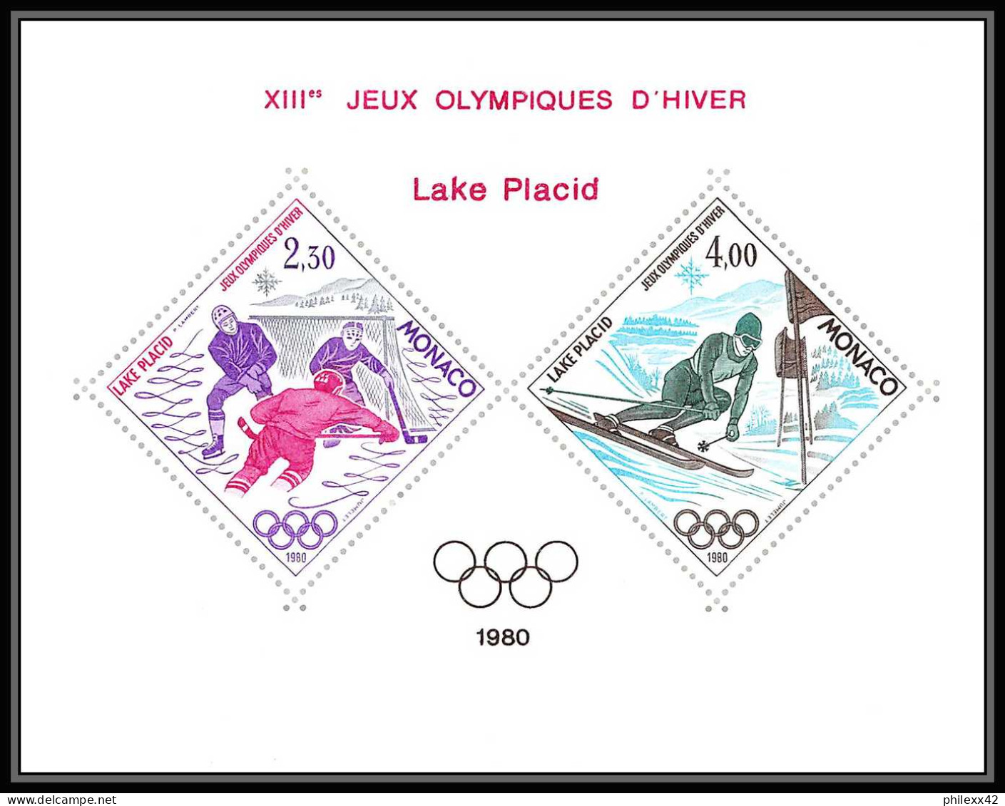 85260 Bloc Special BF N°12 Lake Placid 1980 Cote 385 Jeux Olympiques (olympic Games) Monaco Non Dentelé ** MNH Imperf - Invierno 1980: Lake Placid