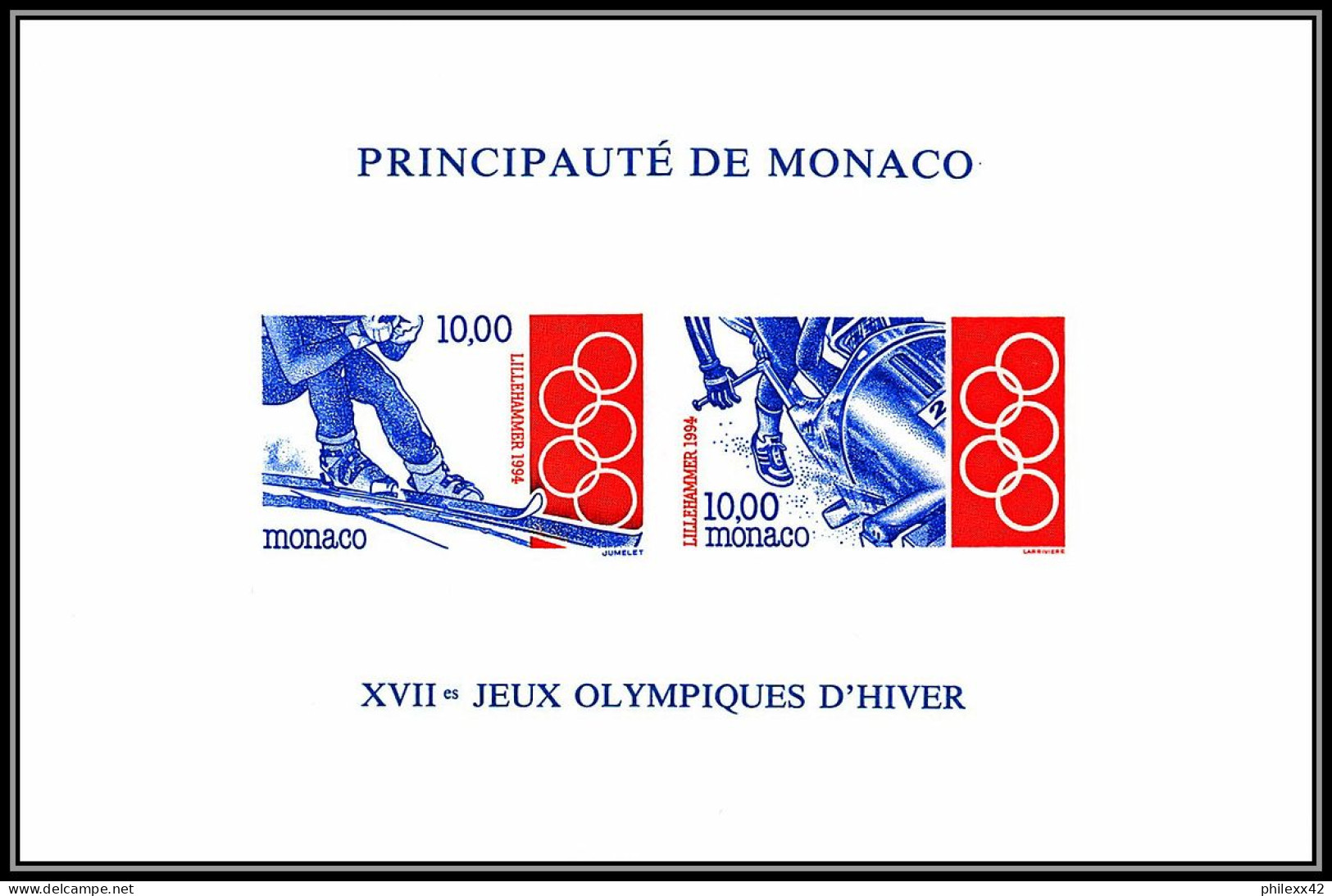 85264 Bloc Collectif BF N°63 Lillehammer 1994 Jeux Olympiques (olympic Games) Monaco Non Dentelé ** MNH Imperf - Winter 1994: Lillehammer