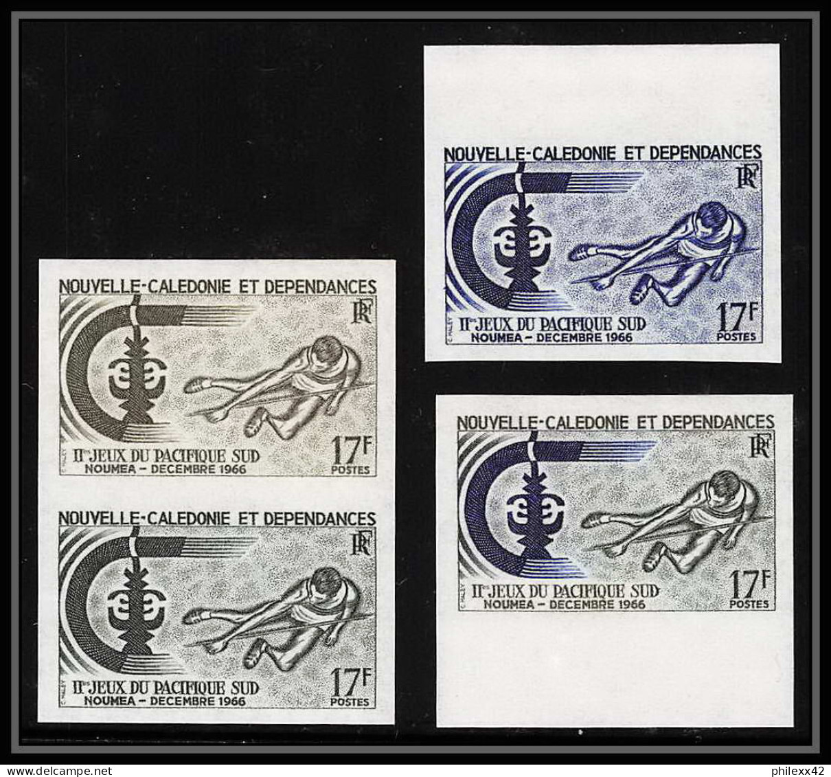 85458 N°332 X4 Dont Paire Saut En Hauteur High Jump Nouvelle Calédonie Essai Color Proof Non Dentelé Imperf ** MNH  - Non Dentelés, épreuves & Variétés