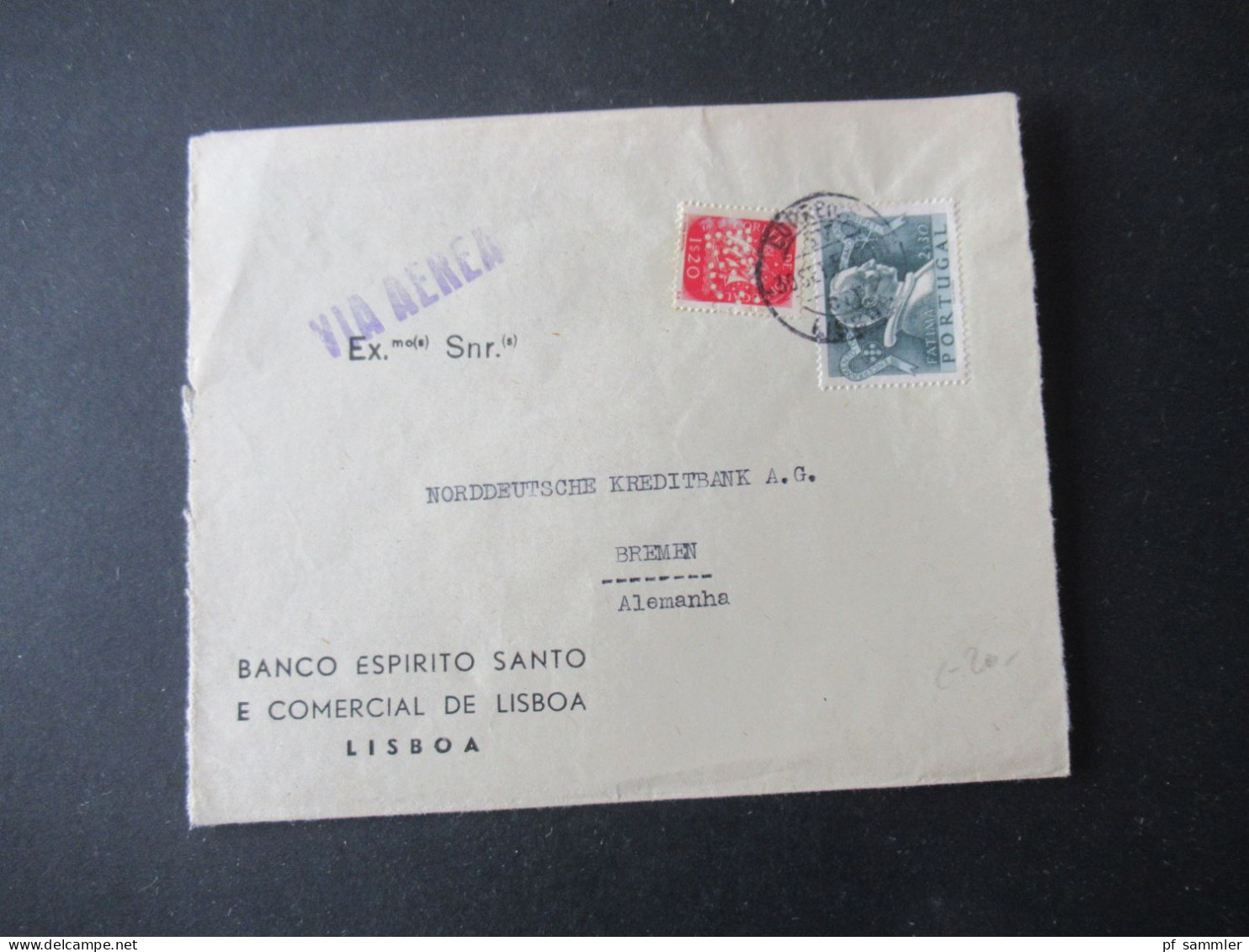 Portugal 1953 Via Aerea/Luftpost Firmenumschlag Banco Espirito Santo Lisboa Marken Mit Perfin / Firmenlochung BES - Storia Postale