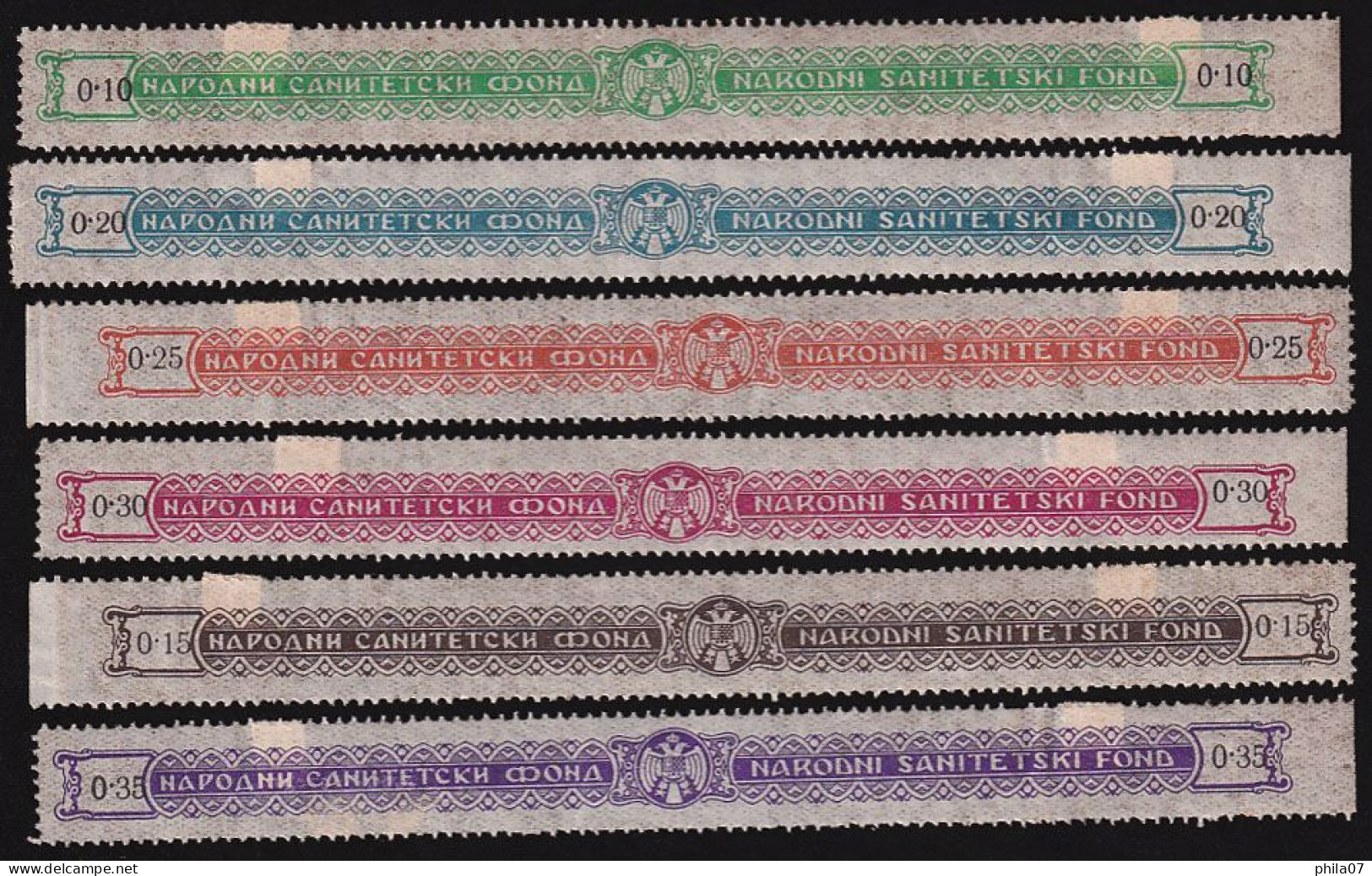 KINGDOM OF YUGOSLAVIA - Six Various Revenue Stamps Of The National Sanitation Fund, Rare. / 2 Scan - Ungebraucht