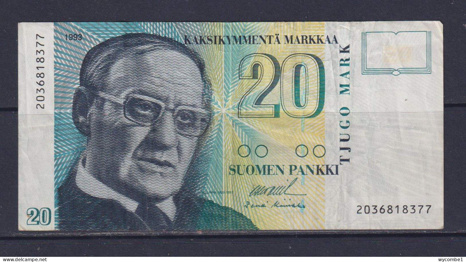 FINLAND  -  1993 20 Markka Circulated Banknote As Scans - Finland
